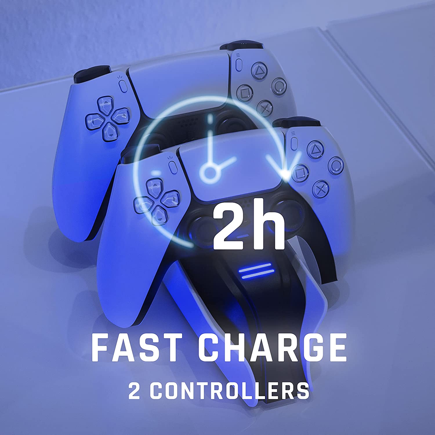 Snakebyte PS5 TWIN:CHARGE 5 - PlayStation 5 charging station for DualSense controller, charger kit for 2 wireless controllers including Type-C cable, LED charge status display, PS5 design, White