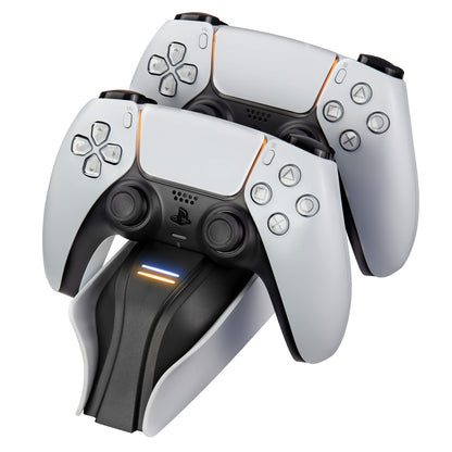 Snakebyte PS5 TWIN:CHARGE 5 - PlayStation 5 charging station for DualSense controller, charger kit for 2 wireless controllers including Type-C cable, LED charge status display, PS5 design, White