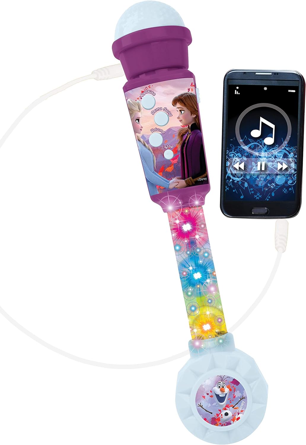 Lexibook MIC90FZ Microfono Disney Frozen Microphone for Children, Musical Toy Game, Built-in Speaker, Light Effects, Aux-in Cable Plug, Purple/Blue