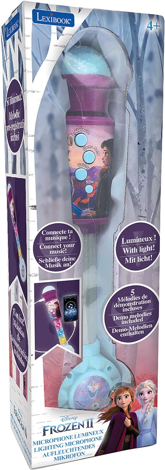 Lexibook MIC90FZ Microfono Disney Frozen Microphone for Children, Musical Toy Game, Built-in Speaker, Light Effects, Aux-in Cable Plug, Purple/Blue