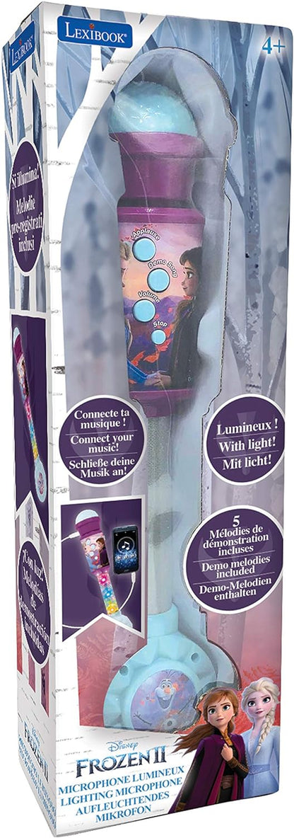 Lexibook MIC90FZ Microfono Disney Frozen Microphone for Children, Musical Toy Game, Built-in Speaker, Light Effects, Aux-in Cable Plug, Purple/Blue