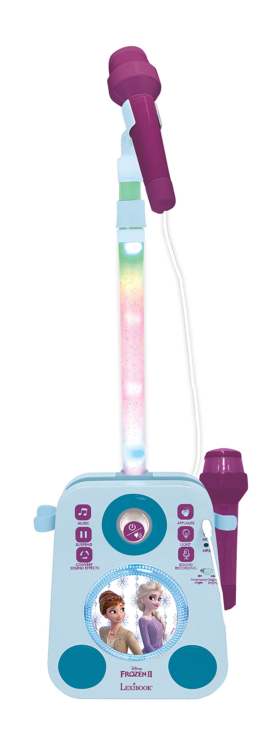 Frozen - Karaoke, twee microfoons, met licht en geluiden, meerkleurig (Lexibook K140FZ