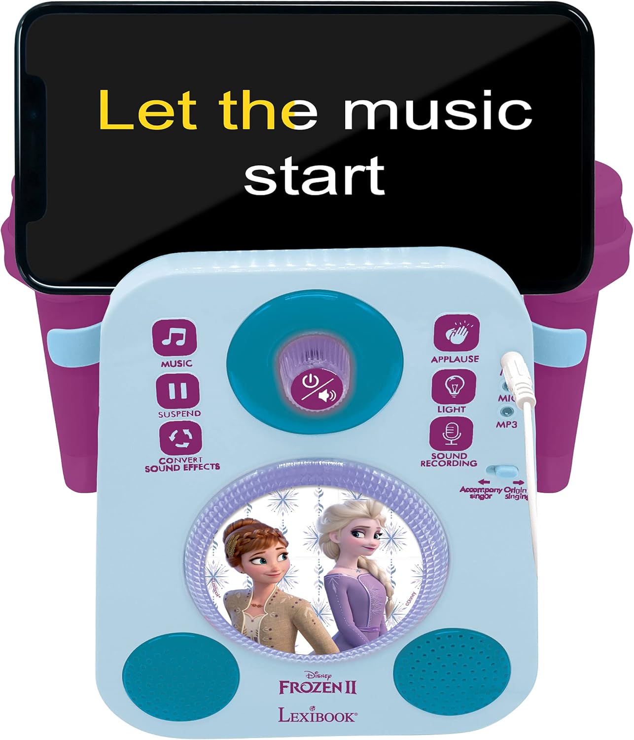 Frozen - Karaoke, twee microfoons, met licht en geluiden, meerkleurig (Lexibook K140FZ