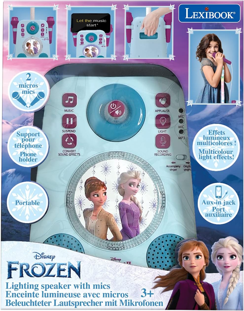 Frozen - Karaoke, twee microfoons, met licht en geluiden, meerkleurig (Lexibook K140FZ