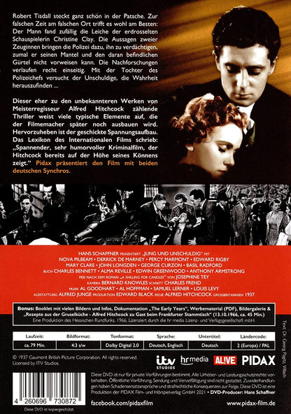 Alfred Hitchcock: Jung und unschuldig / Spannender Thriller mit beiden deutschen Synchros + Bonus: Alfred Hitchcock zu Gast beim Frankfurter Stammtisch (Pidax Film-Klassiker