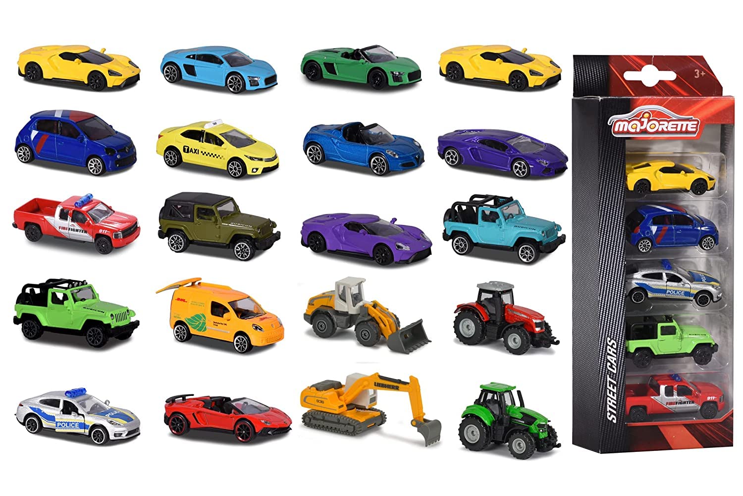 Dickie Majorette 212053166 5-Piece Set, Miniature Vehicles, Set of 5, 4 Different Designs, Die-Cast, 7.5 cm