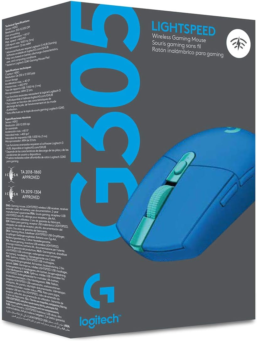 Logitech G305 LIGHTSPEED Wireless Gaming Mouse, HERO 12K Sensor, 12,000 DPI, Lightweight, 6 Programmable Buttons, 250h Battery Life, On-Board Memory, PC/Mac