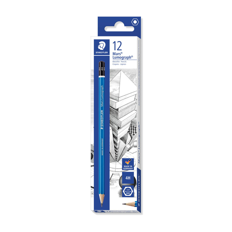 STAEDTLER 100-4H Mars Lumograph Graphite Pencils for Drawing & Sketching - 4H (Box of 12