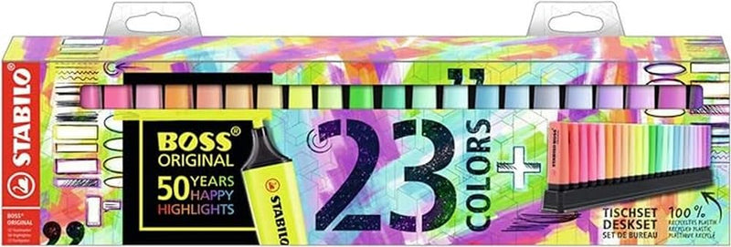 Highlighter - STABILO BOSS ORIGINAL - Deskset of 23 - 9 Fluorescent Colours + 14 Pastel Colours