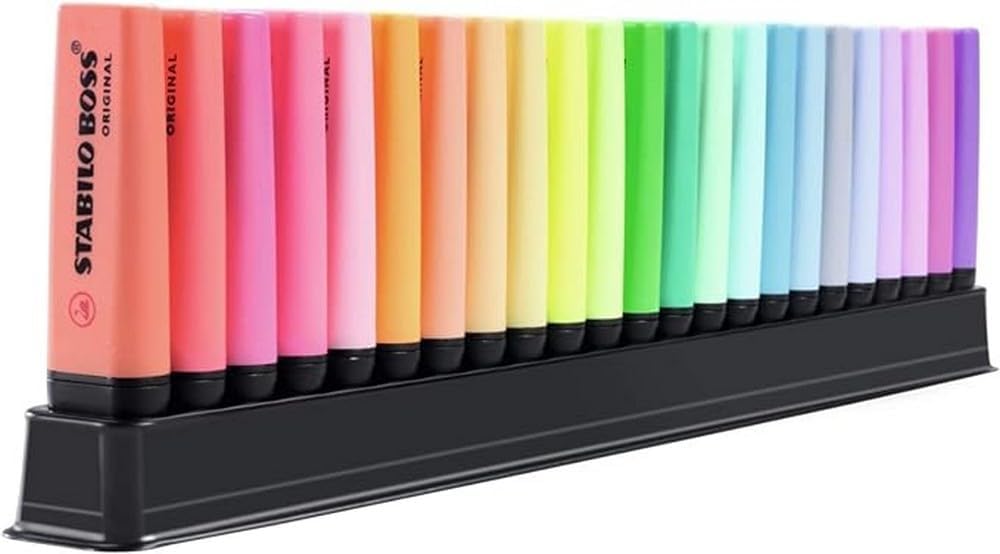Highlighter - STABILO BOSS ORIGINAL - Deskset of 23 - 9 Fluorescent Colours + 14 Pastel Colours