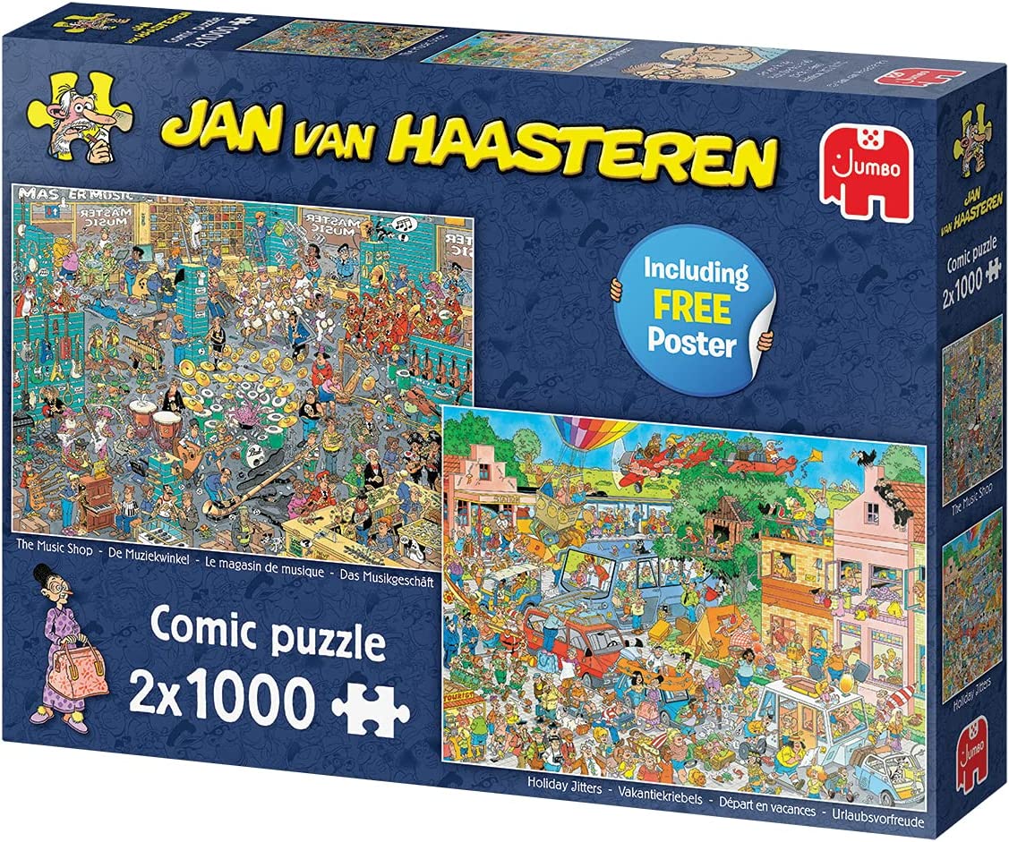 Jumbo, Jan Van Haasteren - Music Shop and Holiday Jitters, Jigsaw puzzles for Adults, 2 x 1000 Piece