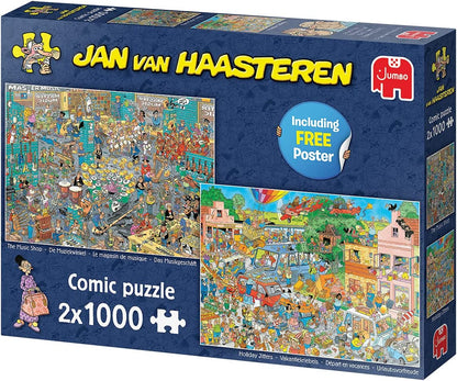 Jumbo, Jan Van Haasteren - Music Shop and Holiday Jitters, Jigsaw puzzles for Adults, 2 x 1000 Piece