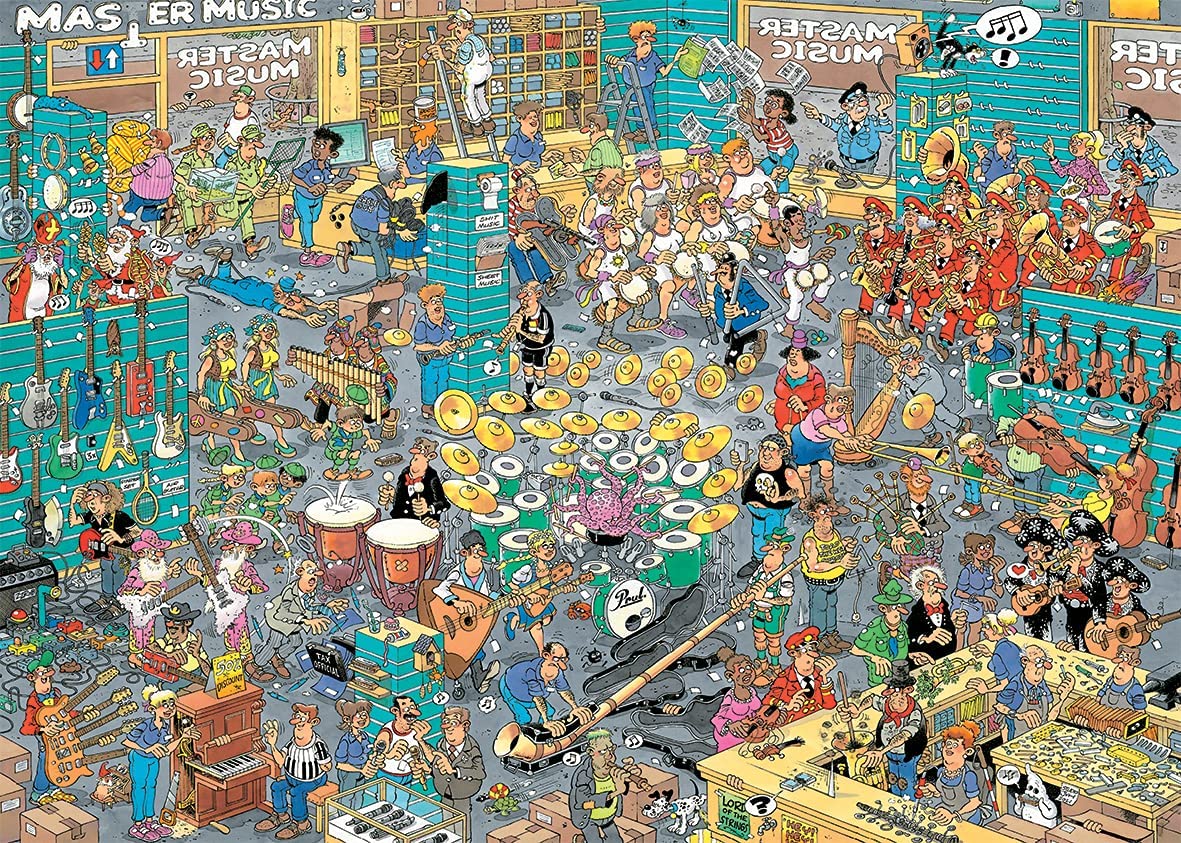 Jumbo, Jan Van Haasteren - Music Shop and Holiday Jitters, Jigsaw puzzles for Adults, 2 x 1000 Piece