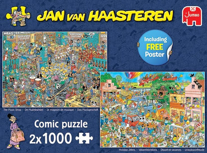 Jumbo, Jan Van Haasteren - Music Shop and Holiday Jitters, Jigsaw puzzles for Adults, 2 x 1000 Piece