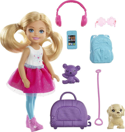 Barbie RHYTHMIC GYMNAST (BLONDE) DOLL & Chelsea Travel Doll, Blonde, With Puppy, Carrier & Accessories, For 3 To 7 Year Olds, FWV20
