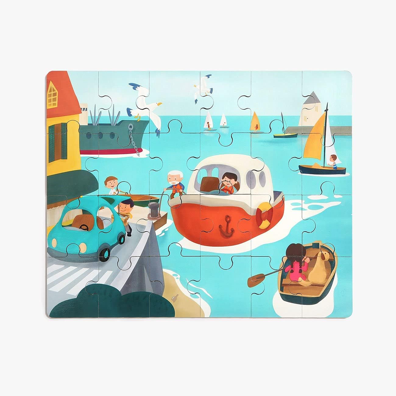 Topbright - Houten Legpuzzel Haven met Stoomboot 24st.