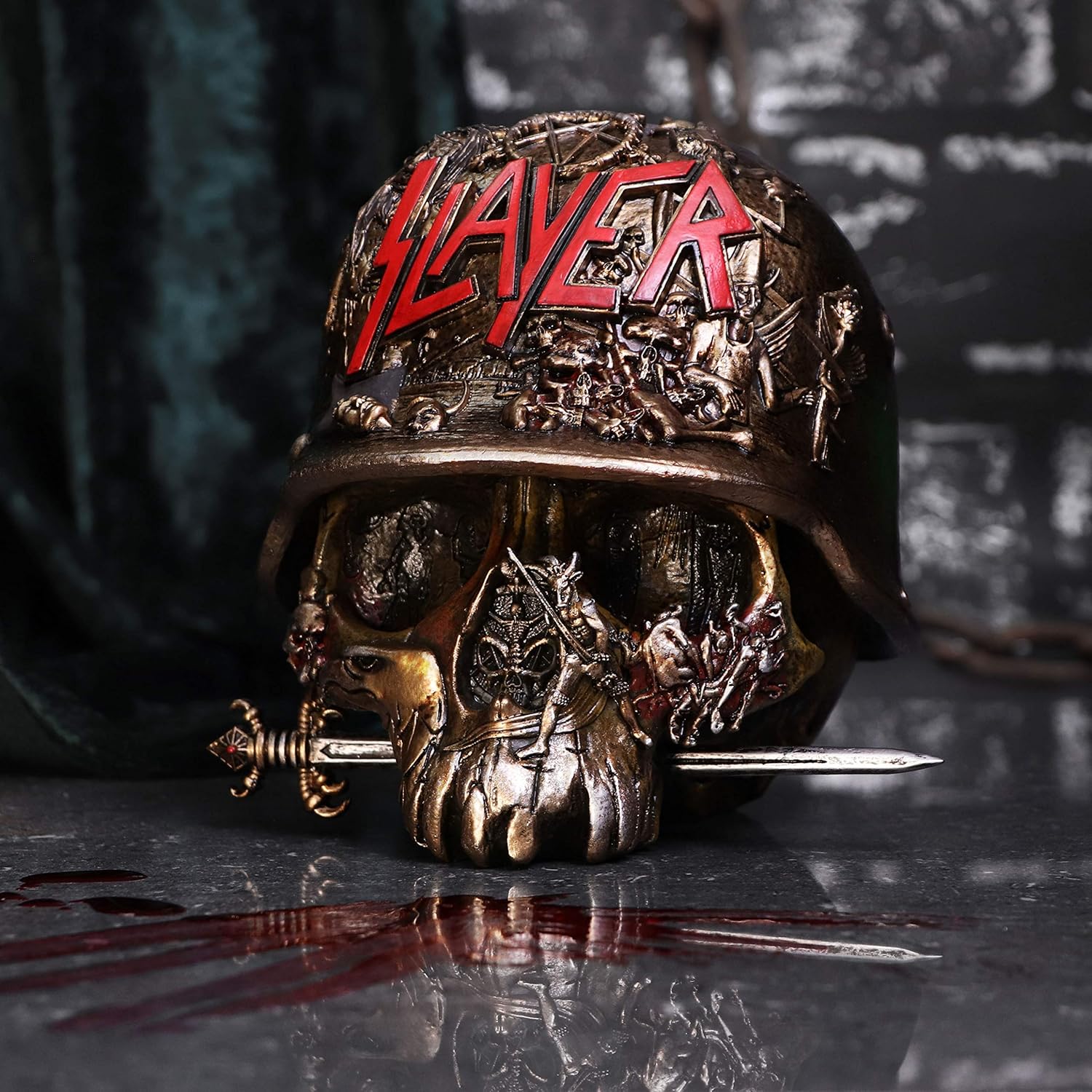 Nemesis Now Slayer Helmet Skull Trinket Box 17.5cm, Resin, Bronze, Officially Licensed Slayer Merchandise, Skull Trinket Box, Spacious Yet Stylish, Cast in the Finest Resin, Expertly Hand-Painted