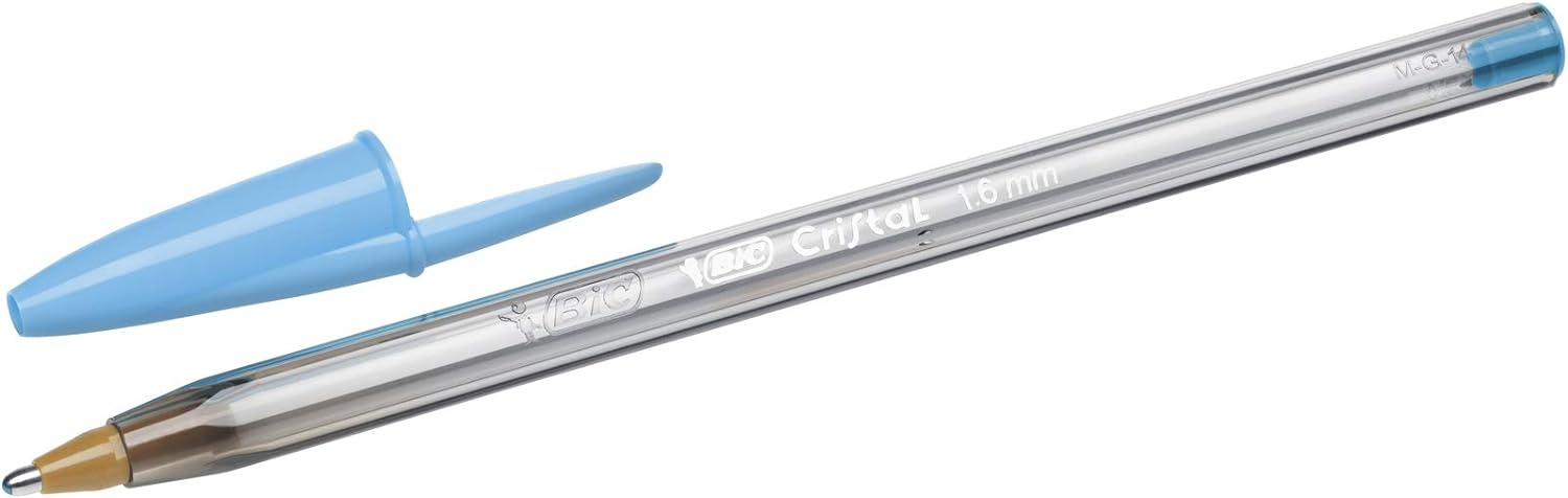 BIC Cristal Fun Ballpoint Pens, Wide Point (1.6 m), Box of 20, Turquoise Colour - Bold Smudge-Proof Writing
