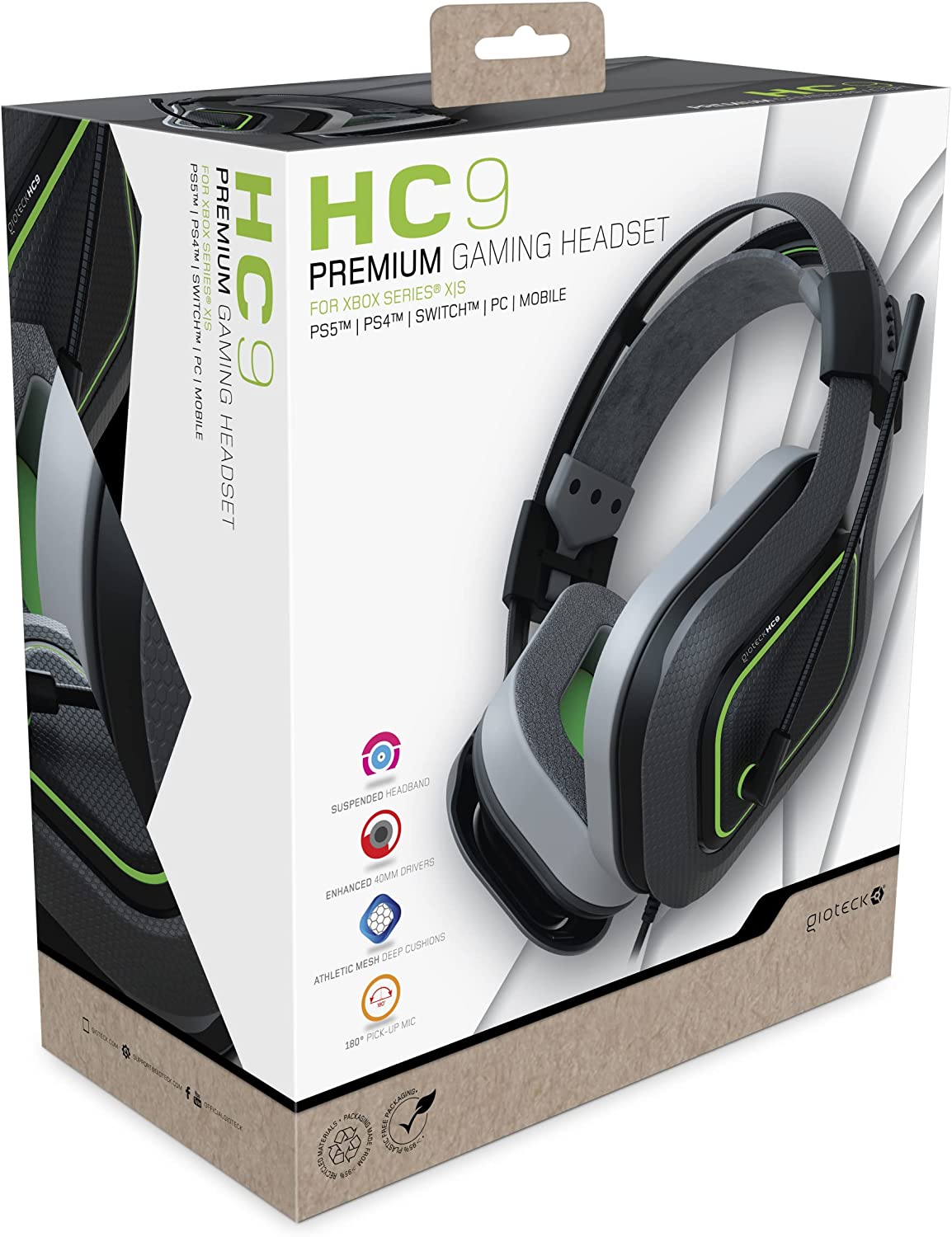 Freemode - HC-9 Wired Gaming Headset for Xbox Series X/S, PS5, PS4, Switch, PC (Black/Green)