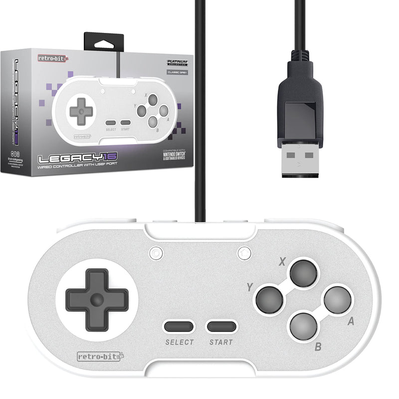 Retro-Bit Legacy16 USB Wired Controller For Steam, PC, Mac, Raspberry Pi, and Switch - Classic Grey (Nintendo Switch//