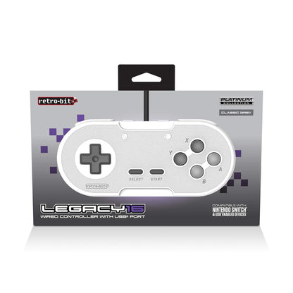Retro-Bit Legacy16 USB Wired Controller For Steam, PC, Mac, Raspberry Pi, and Switch - Classic Grey (Nintendo Switch//