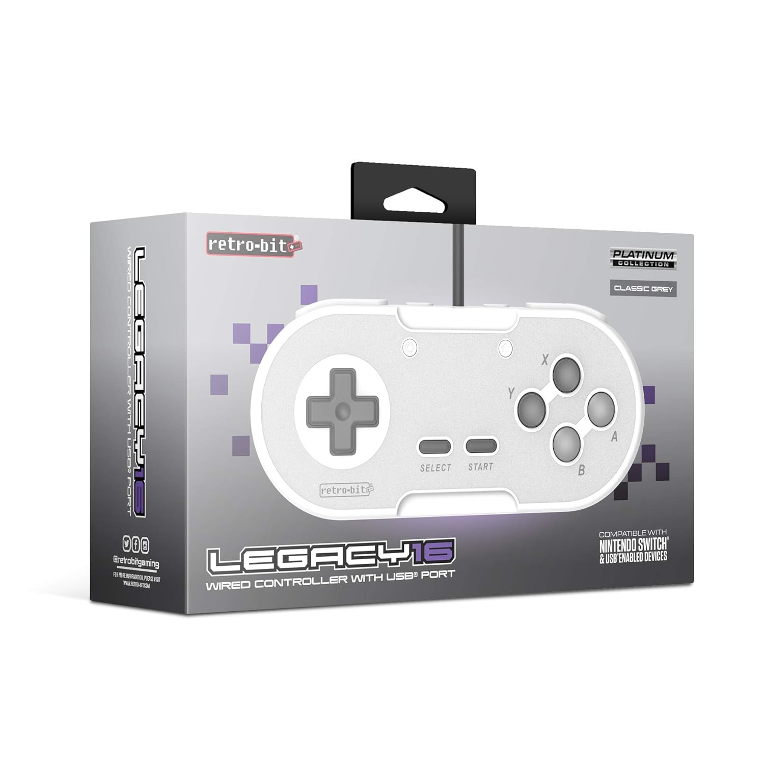 Retro-Bit Legacy16 USB Wired Controller For Steam, PC, Mac, Raspberry Pi, and Switch - Classic Grey (Nintendo Switch//