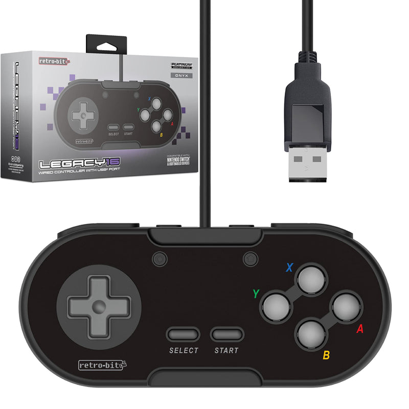 Retro-Bit Legacy16 USB Wired Controller For Steam, PC, Mac, Raspberry Pi, and Switch- Onyx Black (Nintendo Switch//