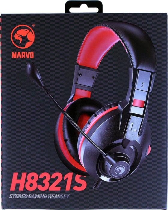 MARVO Scorpion H8321S Gaming Headset, Stereo Sound, Flexible Omnidirectional Microphone, 40mm Audio Drivers, On-ear Volume Control, 3.5mm Connection, Black and Red