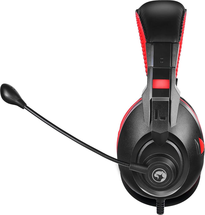 MARVO Scorpion H8321S Gaming Headset, Stereo Sound, Flexible Omnidirectional Microphone, 40mm Audio Drivers, On-ear Volume Control, 3.5mm Connection, Black and Red
