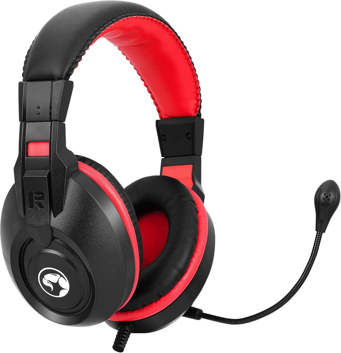 MARVO Scorpion H8321S Gaming Headset, Stereo Sound, Flexible Omnidirectional Microphone, 40mm Audio Drivers, On-ear Volume Control, 3.5mm Connection, Black and Red