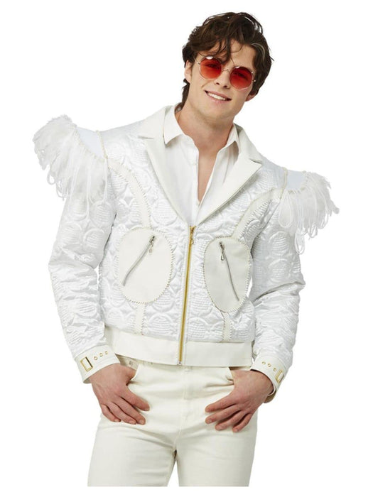 Smiffys Elton John Feather Jacket Quilted Jacket with Feather Shoulders, Officially Licensed Elton John Fancy Dress, Adult Dress Up Accessories
