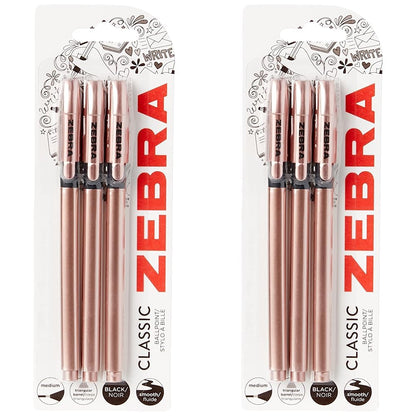 Zebra Pen Z Grip Black Pens Ballpoint, Super Trendy Rose Gold Ballpoint Pens with Triangular Barrel, Pens, Black Ink, Reliable Black Biro Pens Multipack for Everyday Use-Medium Point, 3 pk,Pack of 2