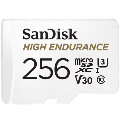 SanDisk High Endurance microSDXC Speicherkarte 256 GB + Adapter (Für Dash-Cams und private Überwachungskameras, 100 MB/s Lesen, V30 für Full-HD und 4K-Videos