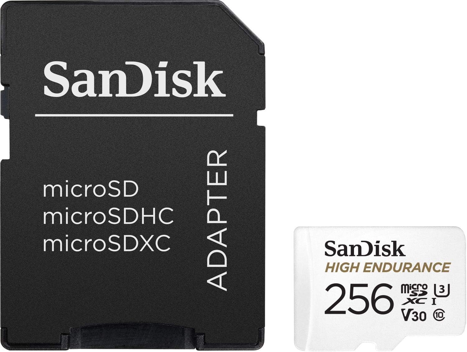 SanDisk High Endurance microSDXC Speicherkarte 256 GB + Adapter (Für Dash-Cams und private Überwachungskameras, 100 MB/s Lesen, V30 für Full-HD und 4K-Videos