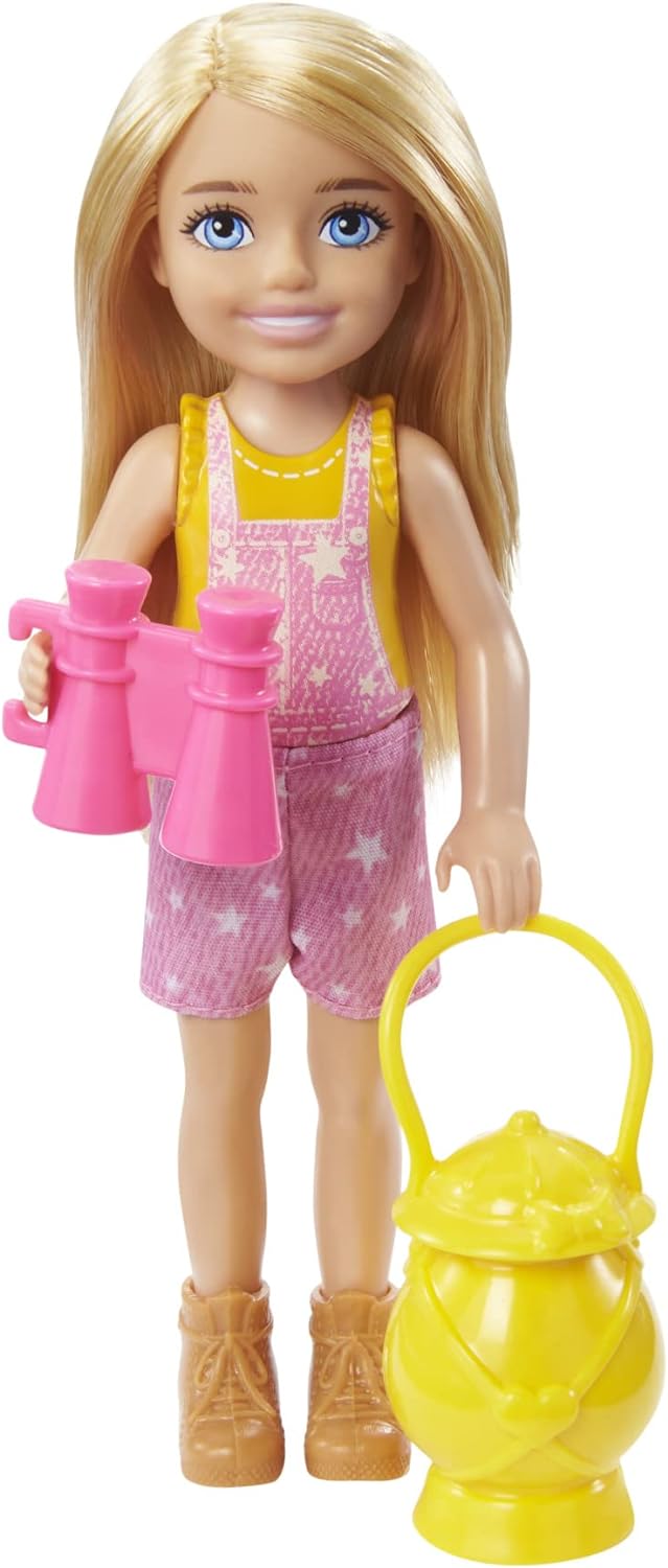 Barbie ¡Vamos de Camping! Chelsea Muñeca Rubia con Accesorios de Juguete, Regalo para niñas y niños +3 años (Mattel HDF77