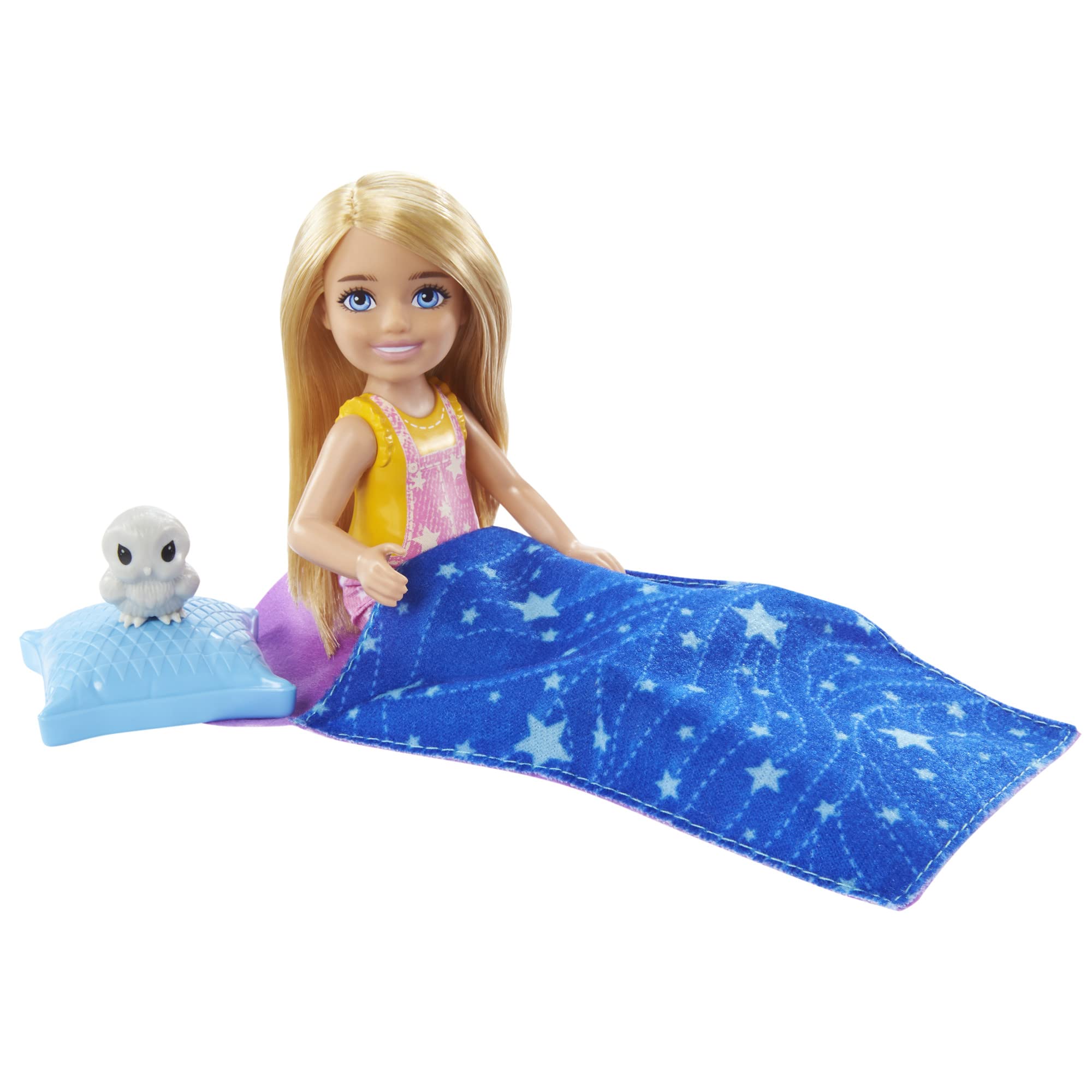 Barbie ¡Vamos de Camping! Chelsea Muñeca Rubia con Accesorios de Juguete, Regalo para niñas y niños +3 años (Mattel HDF77