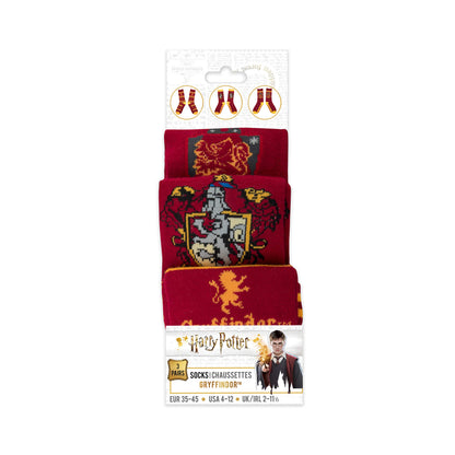 Cinereplicas - Harry Potter - Unisex's 3-Pack - Hogwarts Houses Patterned Socks - Gryffindor - Shoe 6 to 12…