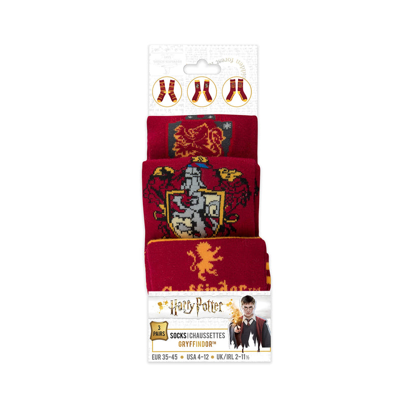 Cinereplicas - Harry Potter - Unisex's 3-Pack - Hogwarts Houses Patterned Socks - Gryffindor - Shoe 6 to 12…
