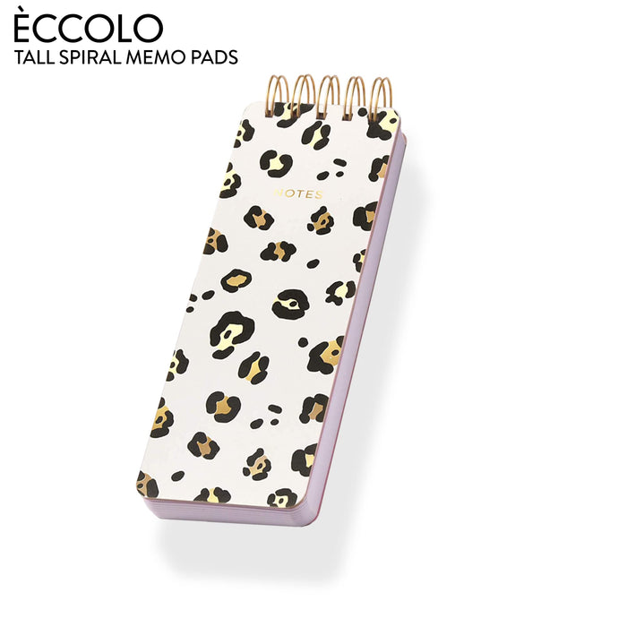 Eccolo Spiral Memo List Pad, Sturdy Covers, 3x8.5", 300 Pages, Leopard