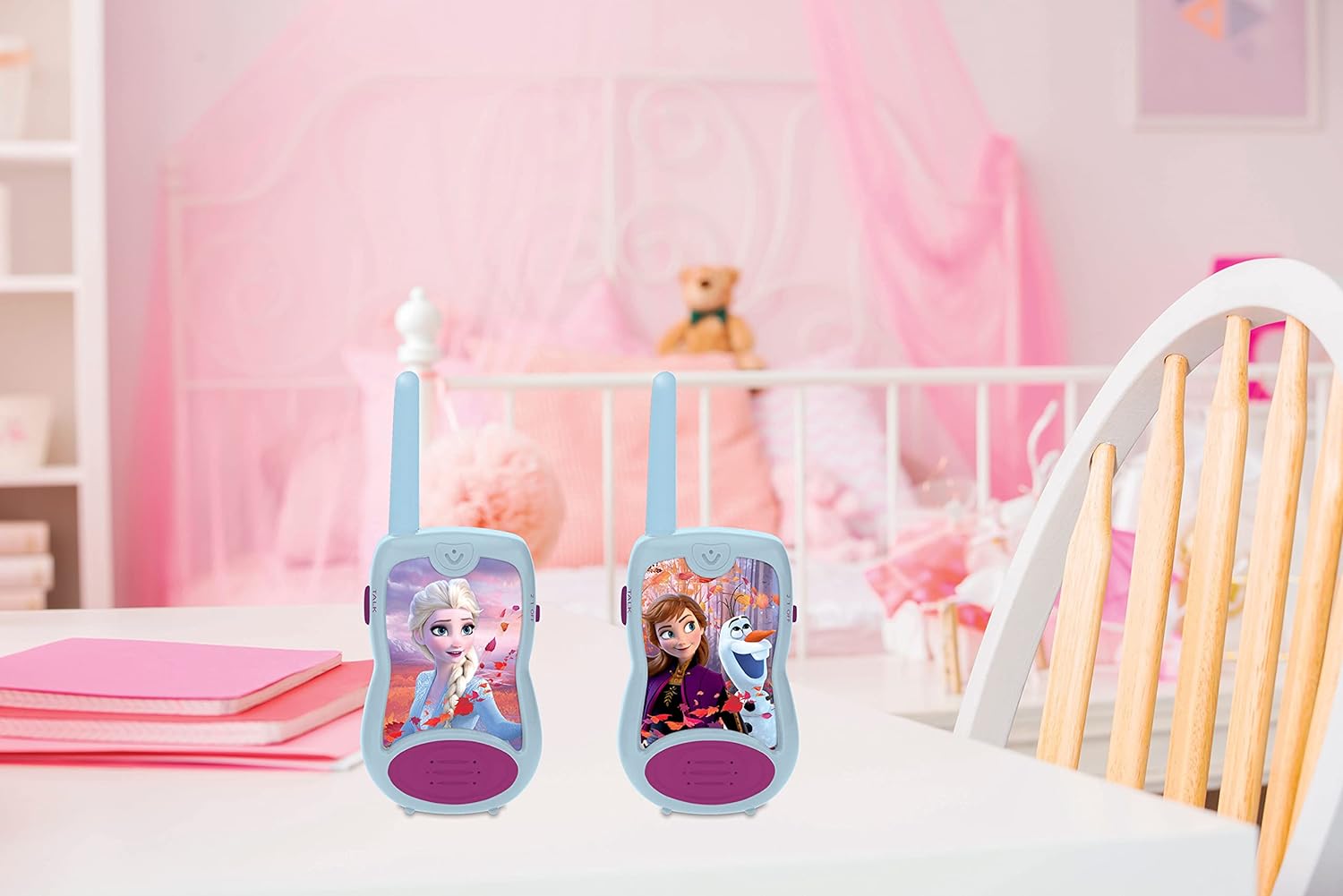 LEXIBOOK, Frozen, Walkie-Talkies 200m, Communication Game for Children, Belt Clip, 2 Communication Channels, Battery Operated, Blue, TW12FZ