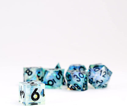 FanRoll by Metallic Dice Games Handcrafted Sharp Edge Resin DND Dice Set: Captured Frost, Role Playing Game Dice for Dungeons and Dragons