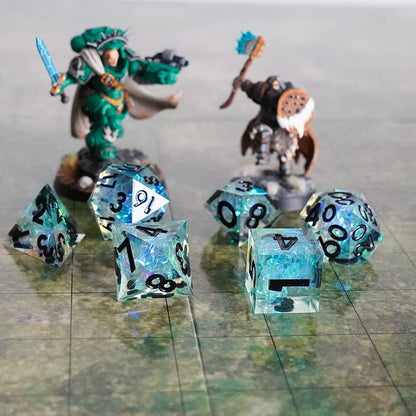 FanRoll by Metallic Dice Games Handcrafted Sharp Edge Resin DND Dice Set: Captured Frost, Role Playing Game Dice for Dungeons and Dragons