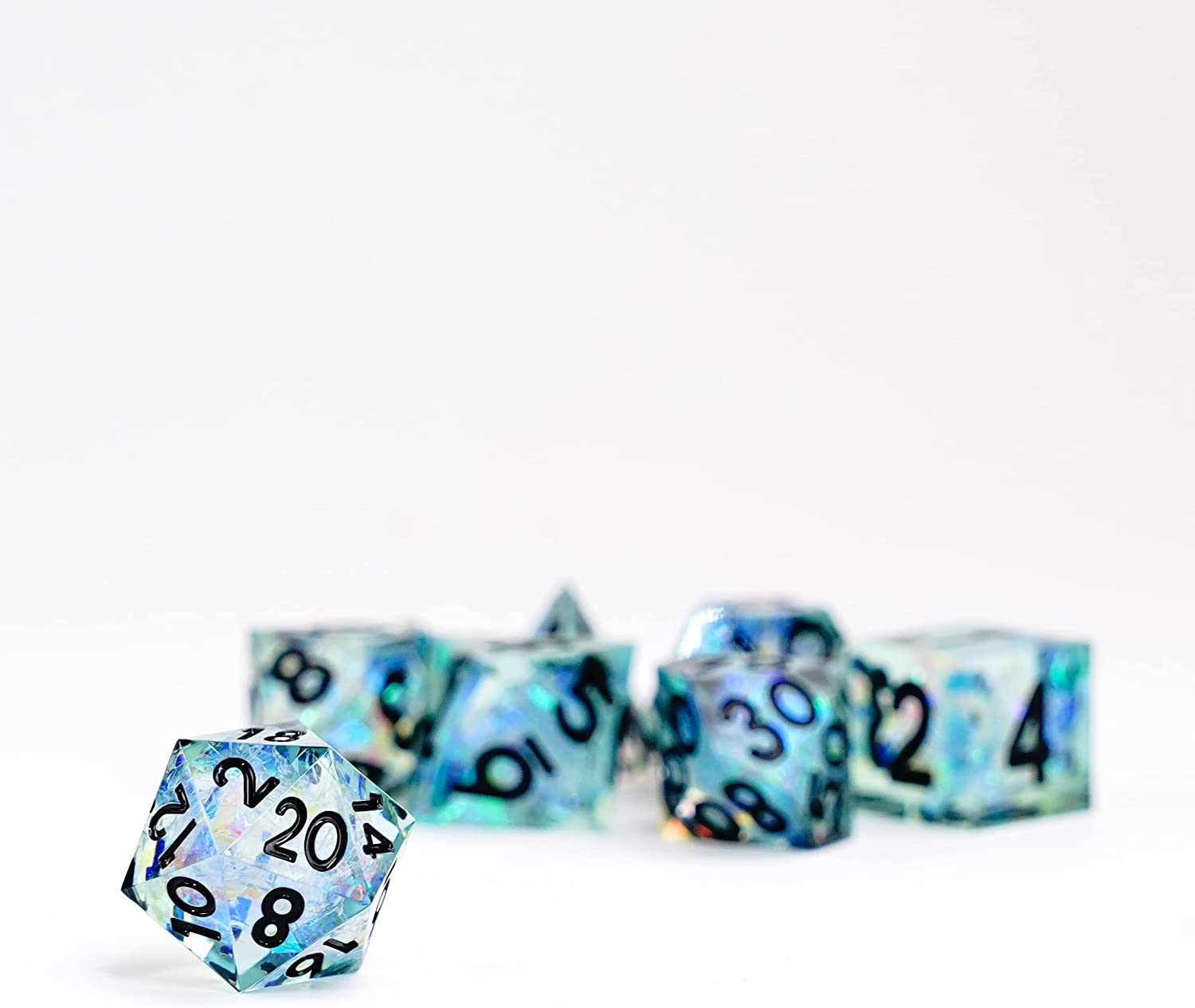 FanRoll by Metallic Dice Games Handcrafted Sharp Edge Resin DND Dice Set: Captured Frost, Role Playing Game Dice for Dungeons and Dragons