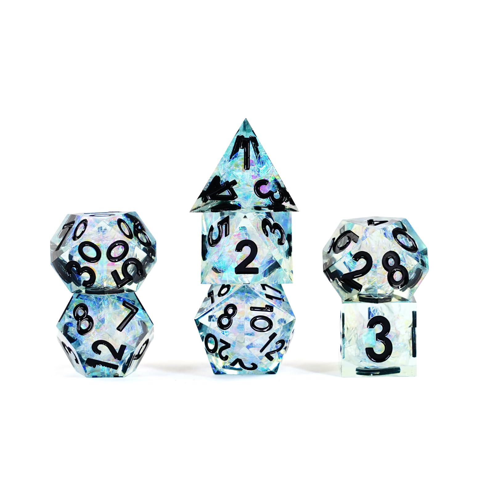 FanRoll by Metallic Dice Games Handcrafted Sharp Edge Resin DND Dice Set: Captured Frost, Role Playing Game Dice for Dungeons and Dragons