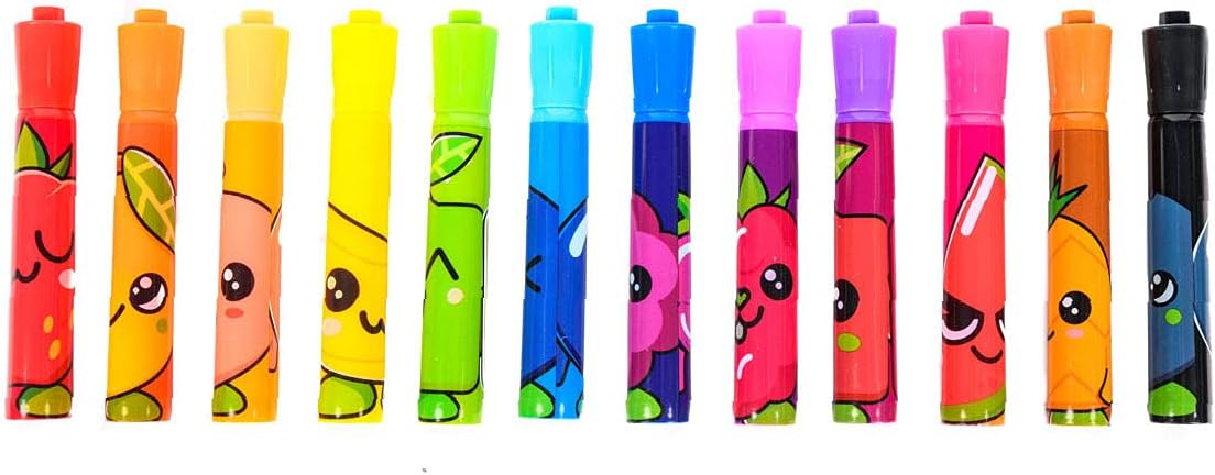 Jouetprive-Fruity Squad Markers Super Wide Tip with Fragrance, 12 pieces.