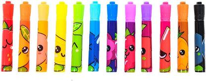 Jouetprive-Fruity Squad Markers Super Wide Tip with Fragrance, 12 pieces.