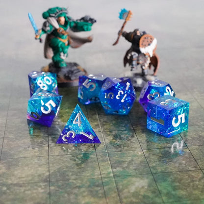 FanRoll by Metallic Dice Games Handcrafted Sharp Edge Resin DND Dice Set: Oceanic Flare, Role Playing Game Dice for Dungeons and Dragons Oceanic Fare