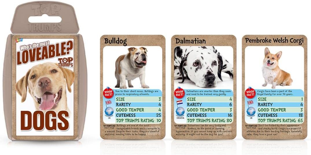 Top Trumps Dogs Classics Kartenspiel, erfahren Sie Fakten über Boxer, Mops, Husky und Chihuahua in diesem pädagogischen Spiel, Geschenke und Spielzeug für Jungen und Mädchen ab 6 Jahren, für 2 Spieler