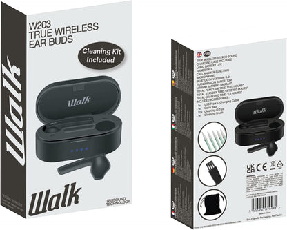Walk Audio True Wireless In Ear Earphones/In Ear Headphones Plus Cleaning Kit with Bass Boost TruSound Technology