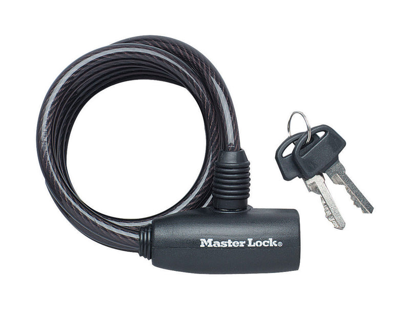 MASTER LOCK Bike Lock Cable, 2 Keys, 1.8 m Coiling Cable, Outdoor, 1.8 m x 0.8 cm